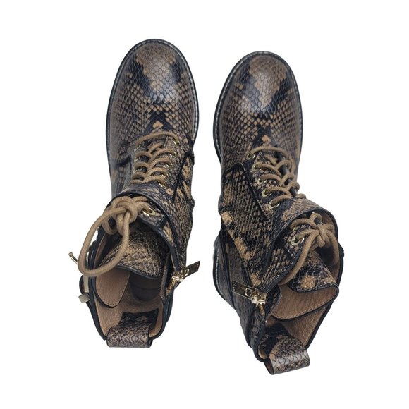 Joie Raster Block-Heel Python-Embossed Leather Combat Boots size 36 US 5 - Picture 4 of 12